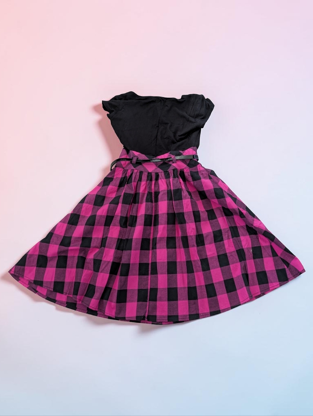 B Darlin Y2K Dress Black Pink Buffalo Plaid Mini Fit Flare Belted Juniors Size 3